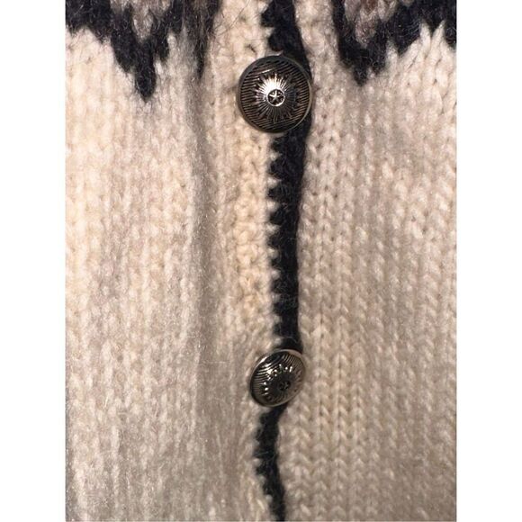 Vintage 1960s Womens Hand Knitted in Norway Fair Isle Wool Brown Tan Cardigan M - Picture 9 of 9